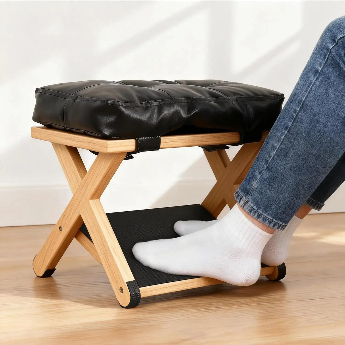 Foot Rest Under Desk Wooden Double-Layer Non-Slip Ergonomic Leg Rest Office Desk Footrest for Home Dorm Office Apartment Study