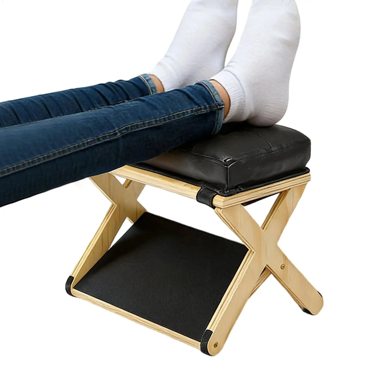 Foot Rest Under Desk Wooden Double-Layer Non-Slip Ergonomic Leg Rest Office Desk Footrest for Home Dorm Office Apartment Study
