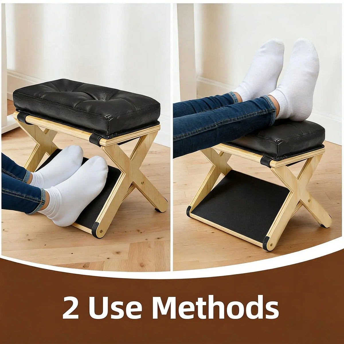 Foot Rest Under Desk Wooden Double-Layer Non-Slip Ergonomic Leg Rest Office Desk Footrest for Home Dorm Office Apartment Study